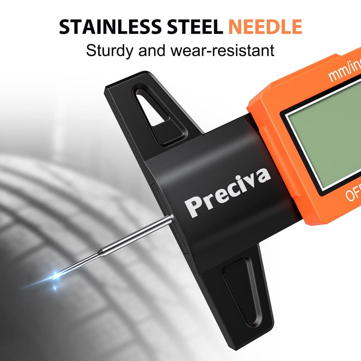 Tyre Tread Depth Gauge, Preciva 0-25.4mm/Inch Digital Tire Checker UK, Tyres Surface Measuring Tool with Large LCD Screen for Cars, Trucks, Motos, Orange — view 4