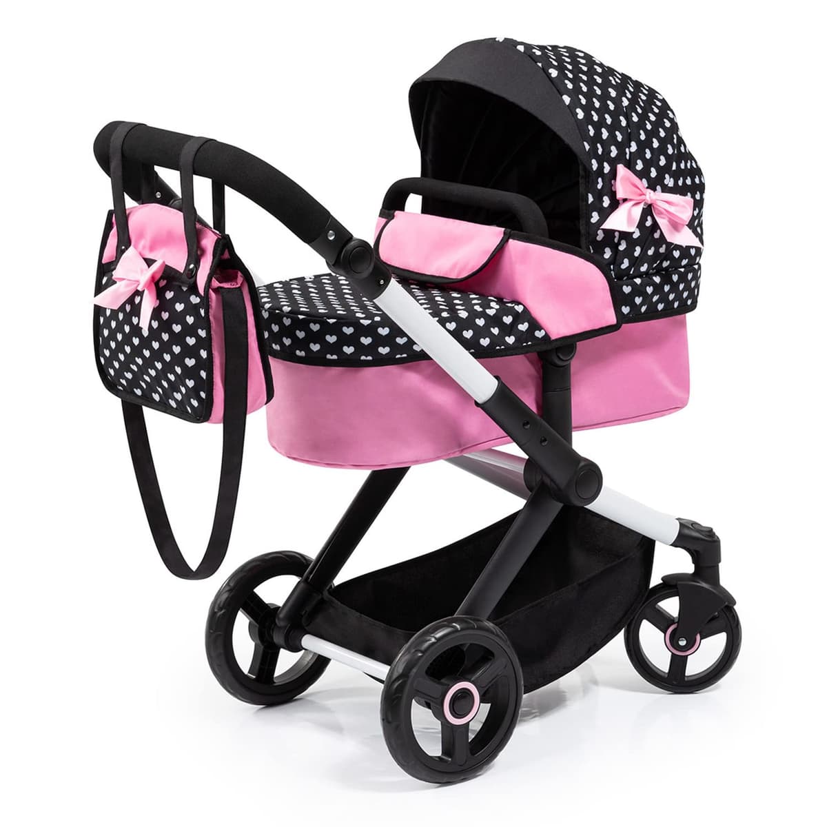 Bayer Design 17060AA Cochecito de muñeca Combi Xeo, Carro para muñecos, Bolsa, Convertible, Regulable en Altura