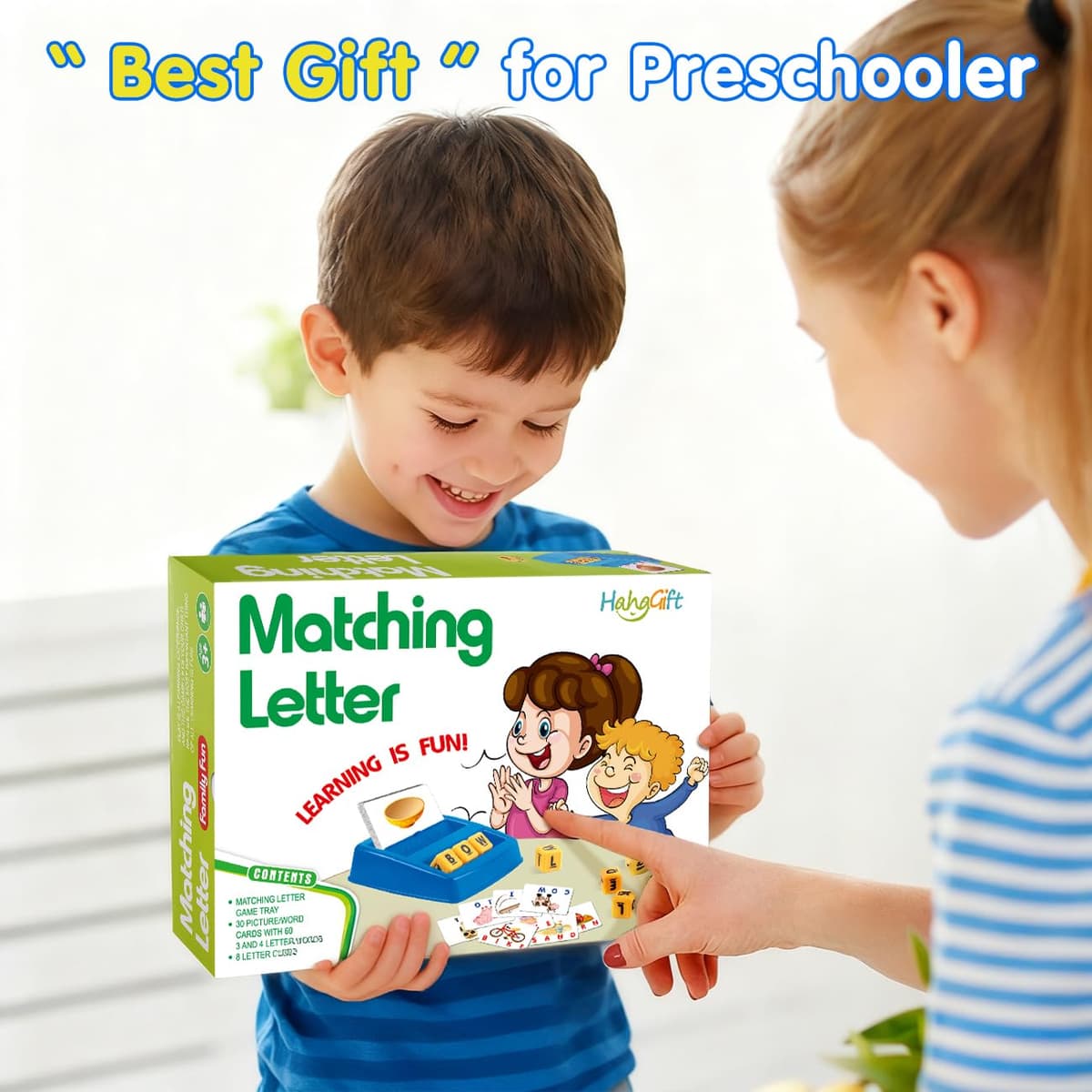 HahaGift Educational Toys for 3 4 5 Year Olds Boys Gifts, Matching Letter Game for Boys Toys age 3 4 5, Letter Recognition Spelling and Reading Learning Montessori Toys for 2 3 Year Olds — view 7