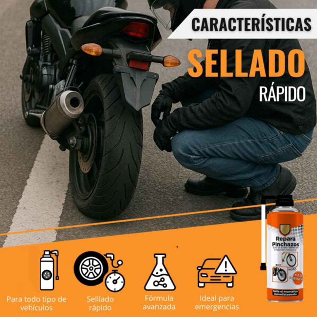 Spray Repara Pinchazos 200ml para Bicicletas, Motos y Patinetes – Sellador de Neumáticos de Emergencia, Sella y Reinfla al Instante, Kit Antipinchazos (2 Botella) — view 2