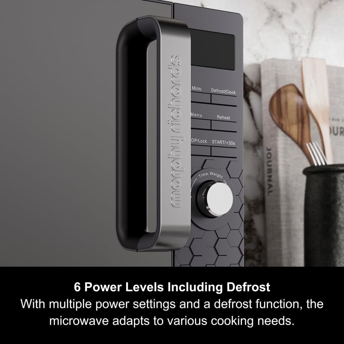 Morphy Richards Cassini Digital Glass Microwave, 20L Capacity, Stainless Steel Inner Cavity, 6 Power Levels, Defrost, 95 Minute Timer, 24.5cm Glass Turntable, Easy Clean, 800W, Moonless Night, 511420 — view 3