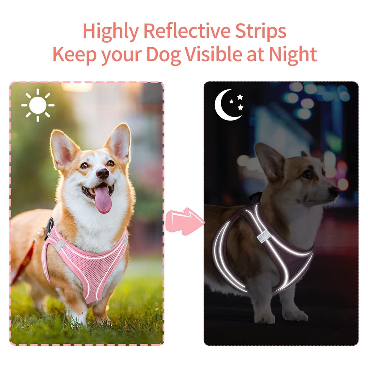 HEELE Arnes Perro Pequeño con Lineas Reflecantes Arnés Perro Antitirones Ajustable Suave Acolchado Cómodo para Viajar Pasear con Mascota, Rosa, S — view 4