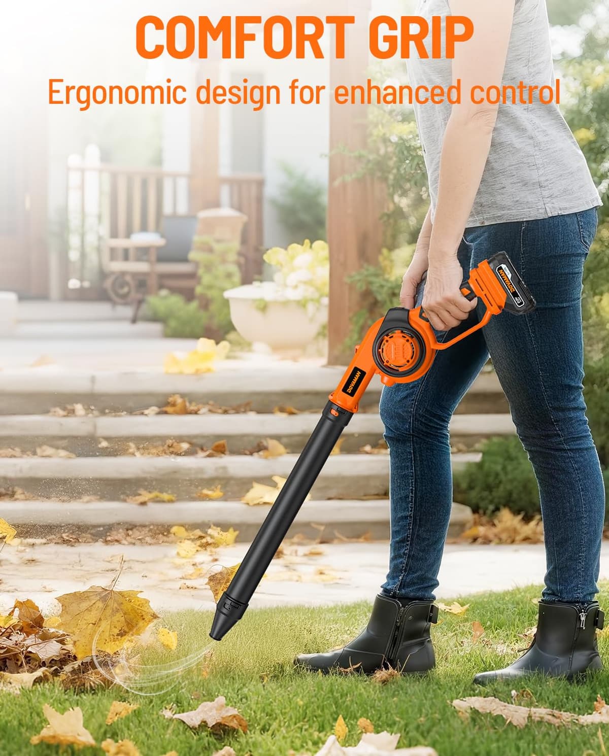 DOVAMAN 3-in-1 Leaf Blower with LE20 Battery, 180 mph Air Speed, 3 Speed, 800g Lightweight, 20V Battery with Fast Charger, LED Light, 3 Nozzles — view 8