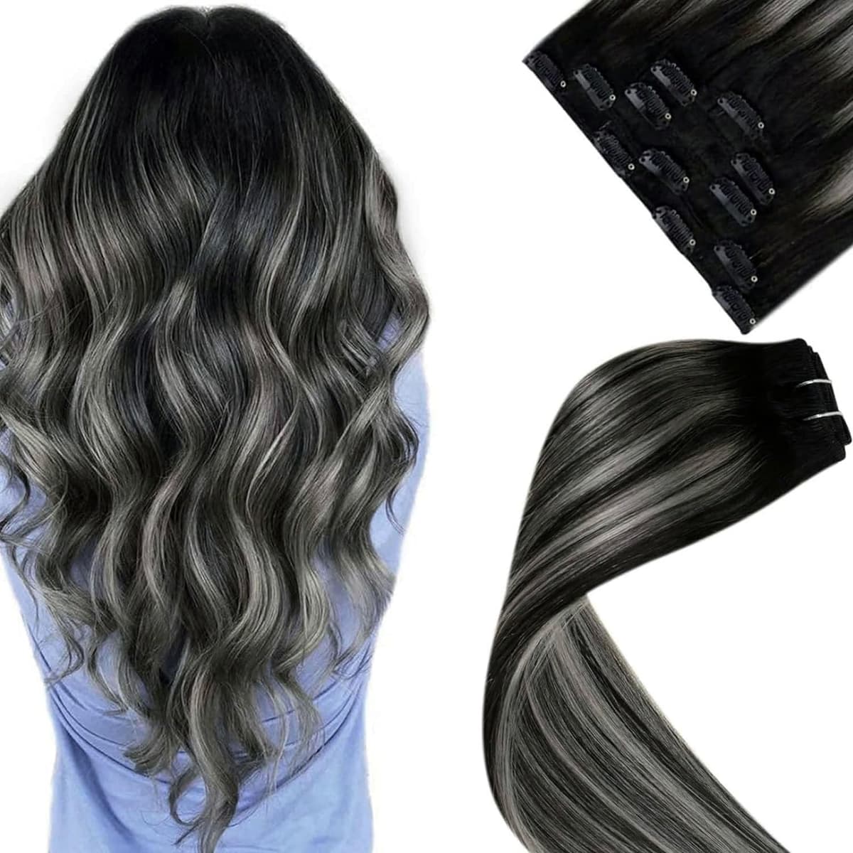 LaaVoo Hair Extensions Clip in Real Human Hair Brown Clip in Hair Extensions Dark Brown Remy Straight Hair Full Head Double Weft 80g 5pcs 14 Inch #4 — view 42