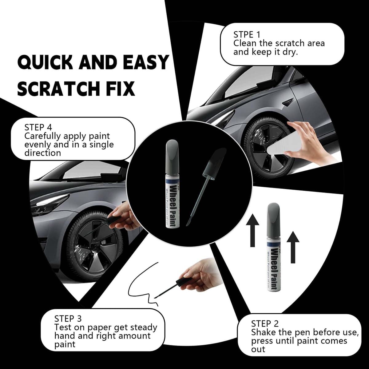Pintura de retoque para llantas Tesla Model Y LR de inducción 20 pulgadas, negro mate, 15 ml (paquete de 1), formulación especial, impermeable, incluye masilla — view 3