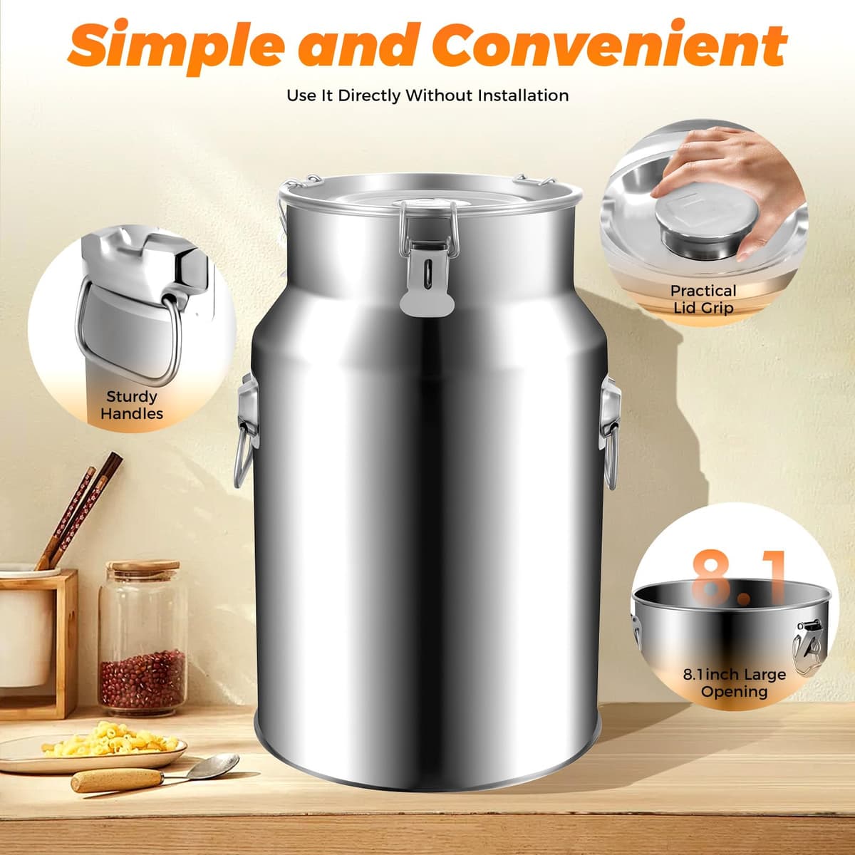 Beer Barrel, Stainless Steel Barrel, 18L Stainless Steel Container, 201 Stainless Steels Fermenter with Lid, Wine Beer Craft Barrels Storage Oil Water Barrels, 25*40 cm, for Storage of Milk Water Rice — view 2