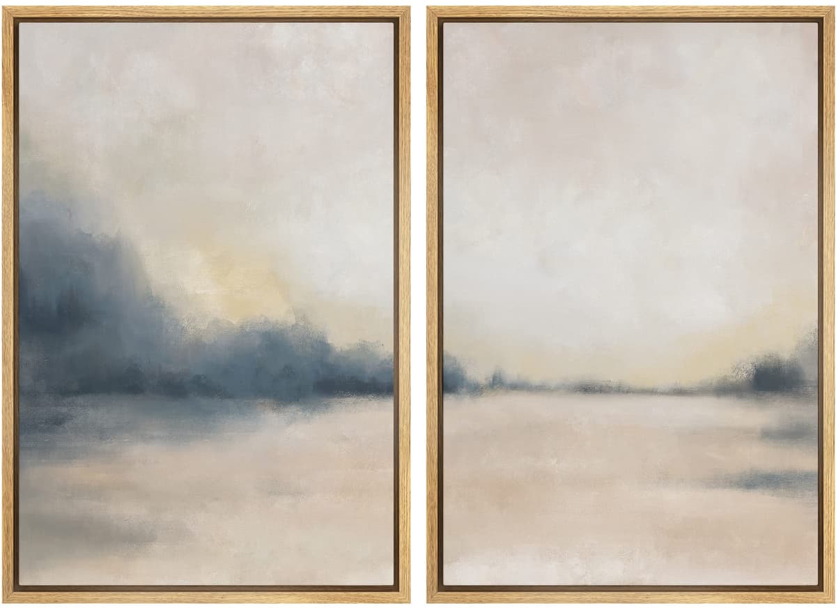 MUDECOR Framed Canvas Print Wall Art Set Watercolor Pastel Duotone Tan Landscape Abstract Shapes Illustrations Modern Art Decorative Contemporary for Living Room, Bedroom, Office - 24"x36"x2 Natural — view 17