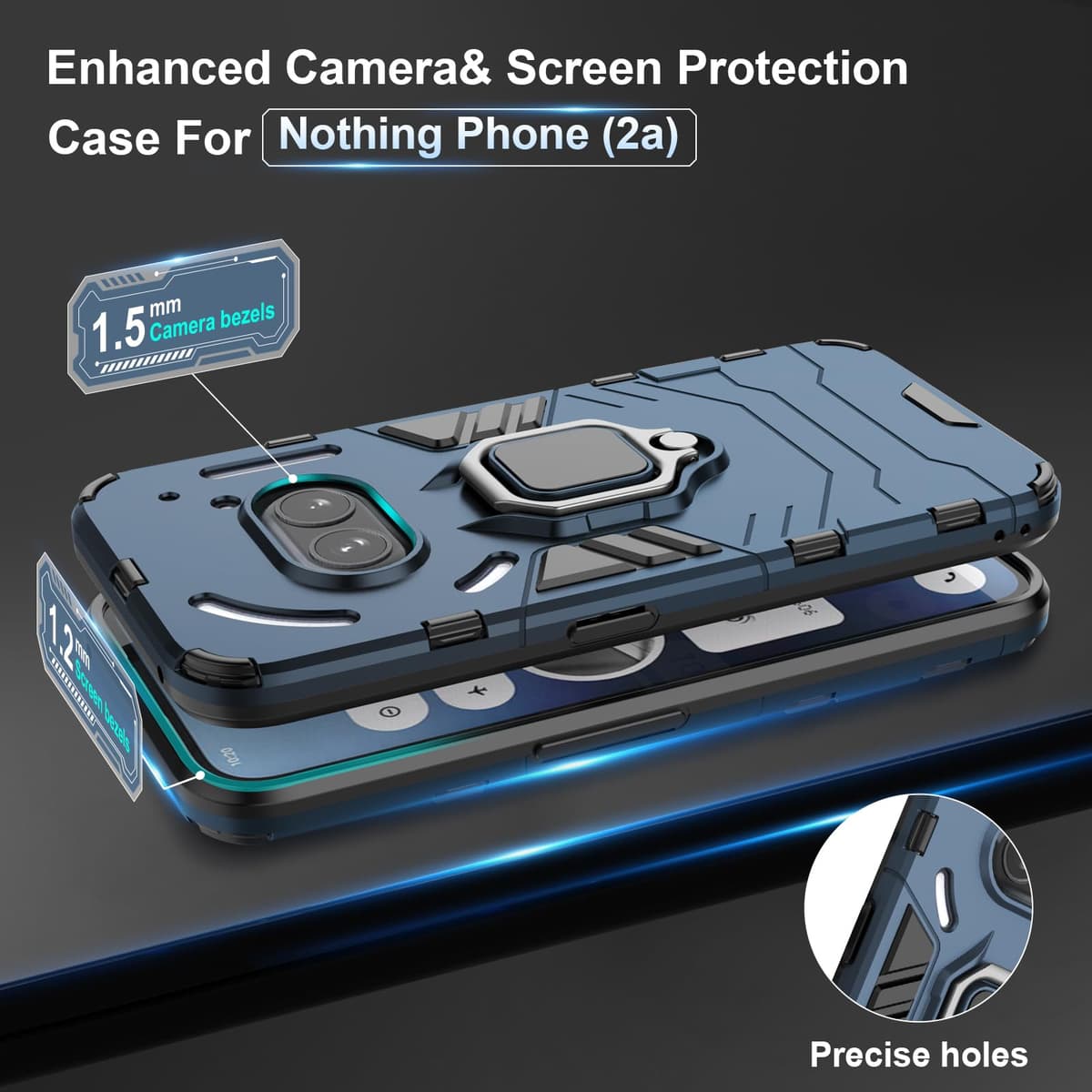 Funda para CMF Phone 2 Pro, Carcasa Antigolpes con Soporte anular metálico, Case Protectora de Grado Militar, Negro — view 810