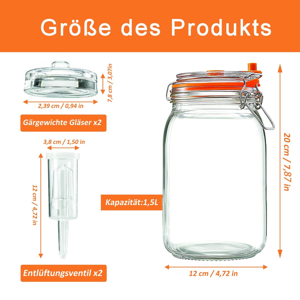 Tarros de Fermentación de 1,5L, con Pesas y Bloqueo de Aire, Kit de Fermentación Apto para Elaborar Marmellata, Kimchi, Yogur, y Kombucha, Paquete de 2 — view 2