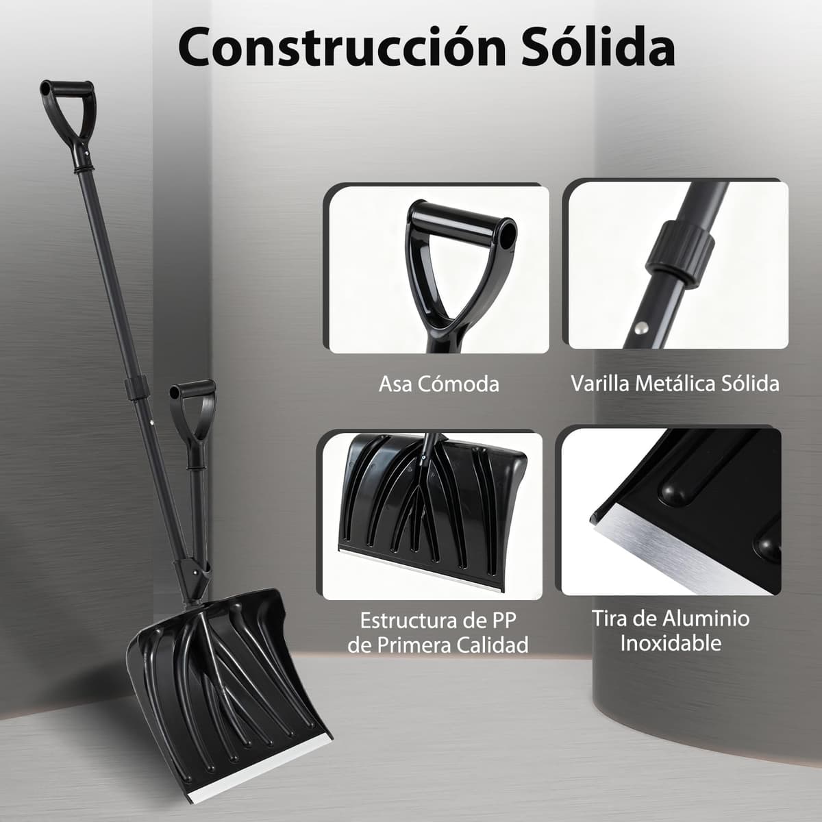 GYMAX 135 cm Pala para Nieve Desmontable, Quitanieves con Asa Auxiliar, Hoja de 45 cm de Ancho, Banda de Desgaste de Aluminio, Agarre en D, Herramienta para Limpieza Invernal, para Coche Garaje — view 3