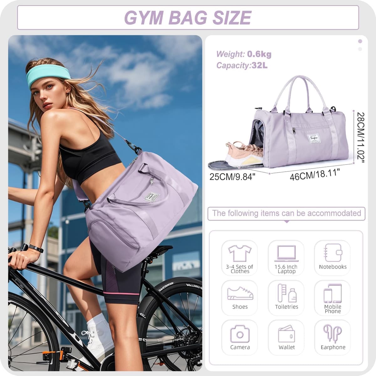 HYC00 Bolsa Gimnasio Deportiva Mujer Hombre Bolsa de Deporte Grande Bolso de Gimnasio con Compartimento Zapatos y Pocket Wet Bolsa Fitness Bolsas de Deporte de Mujer Sports Gym Bag Hospital Holdalls — view 2
