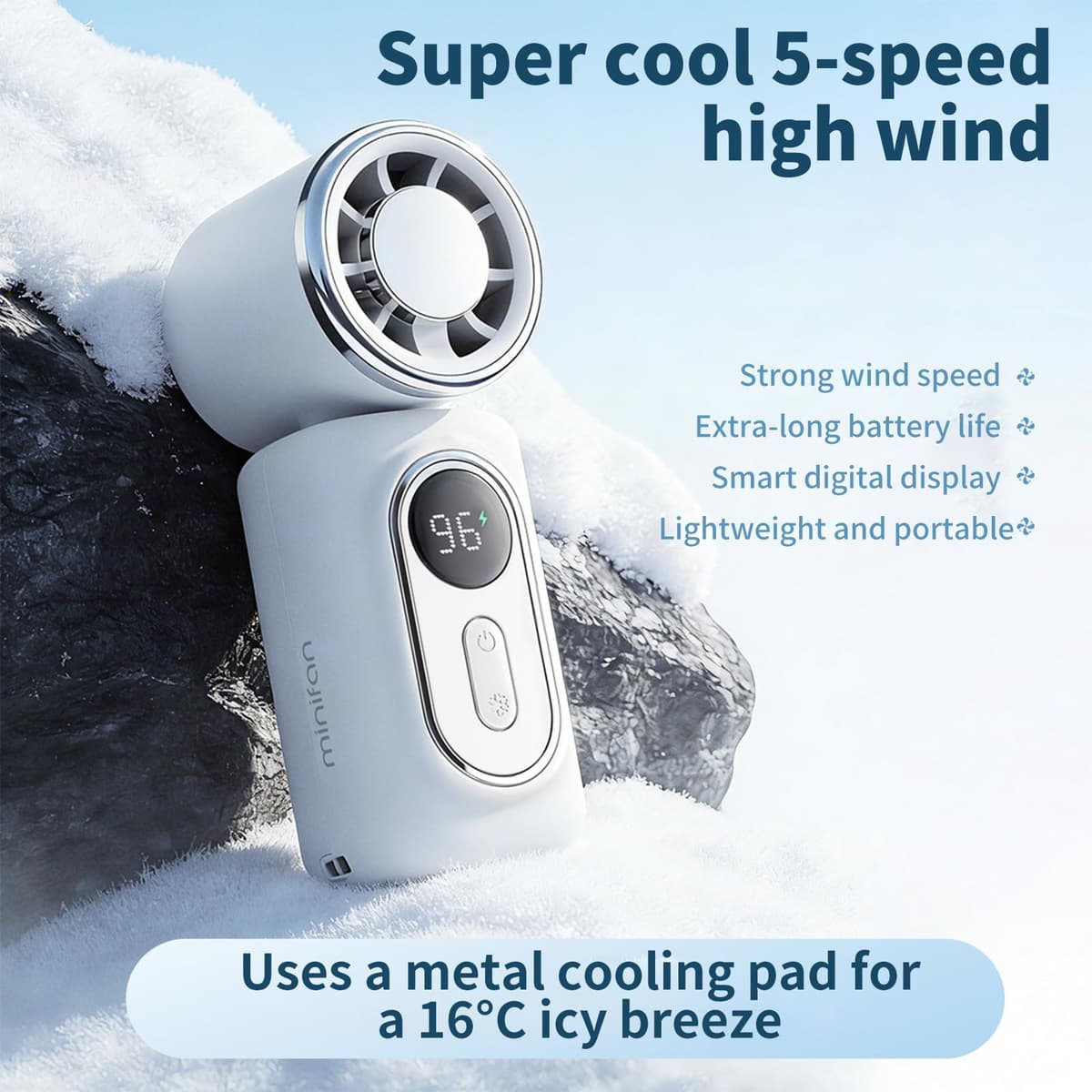 Portable Clip-On Fan, 13000 RPM Rechargeable Handheld Mini Fan with 5 Wind Speeds and LED Display, 180° Rotating Stroller Fan for Baby, Pocket Size Summer Cooling Essentials for Women,Outdoor (Black) — view 2