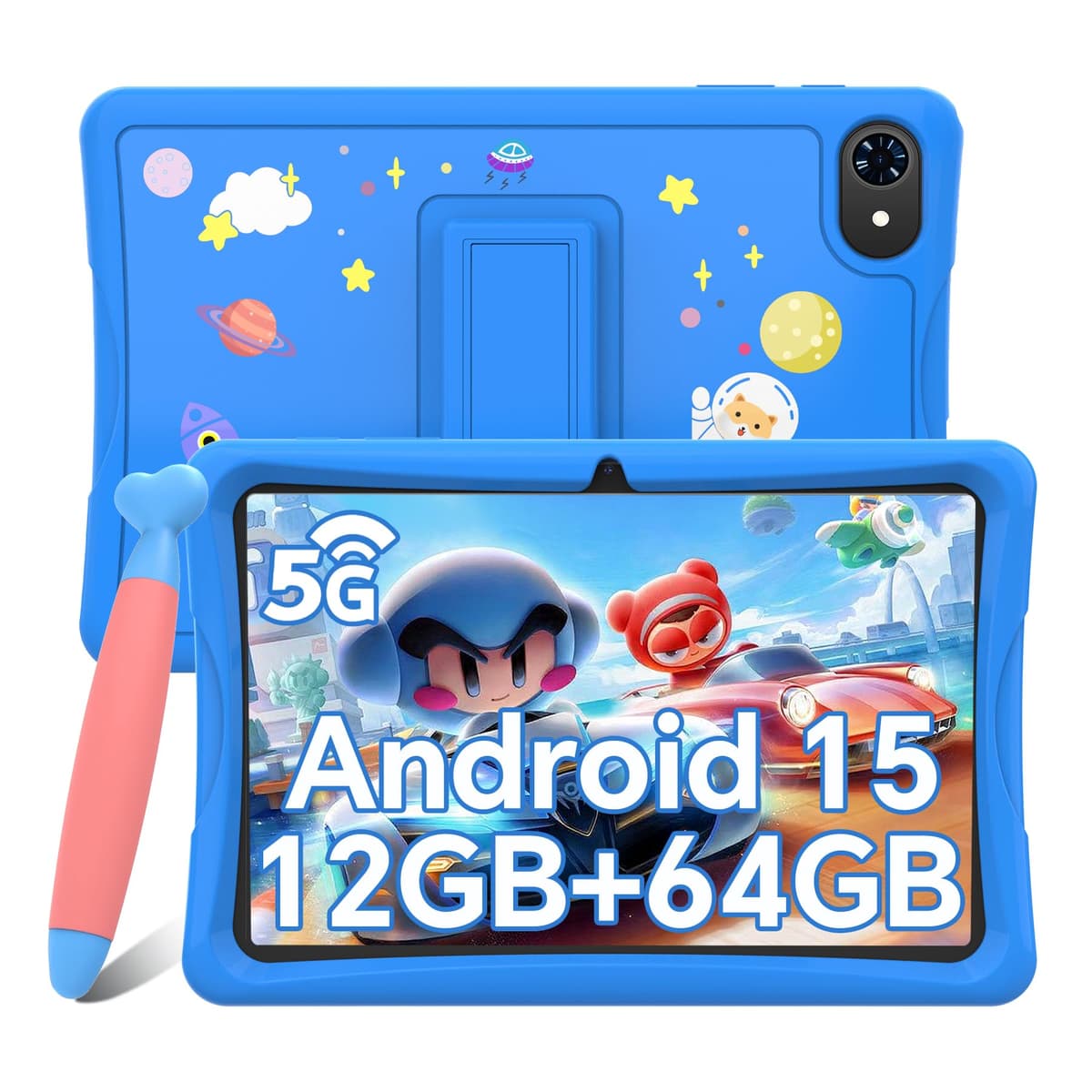 TABWEE K10 Tablet para Niños 10 Pulgadas, Tableta Infantil Android 15, 12 GB RAM (4+8) 64 GB ROM (TF 2 TB), Wi-Fi, Control Parental, Tableta Educativa para Niños con Funda Azul