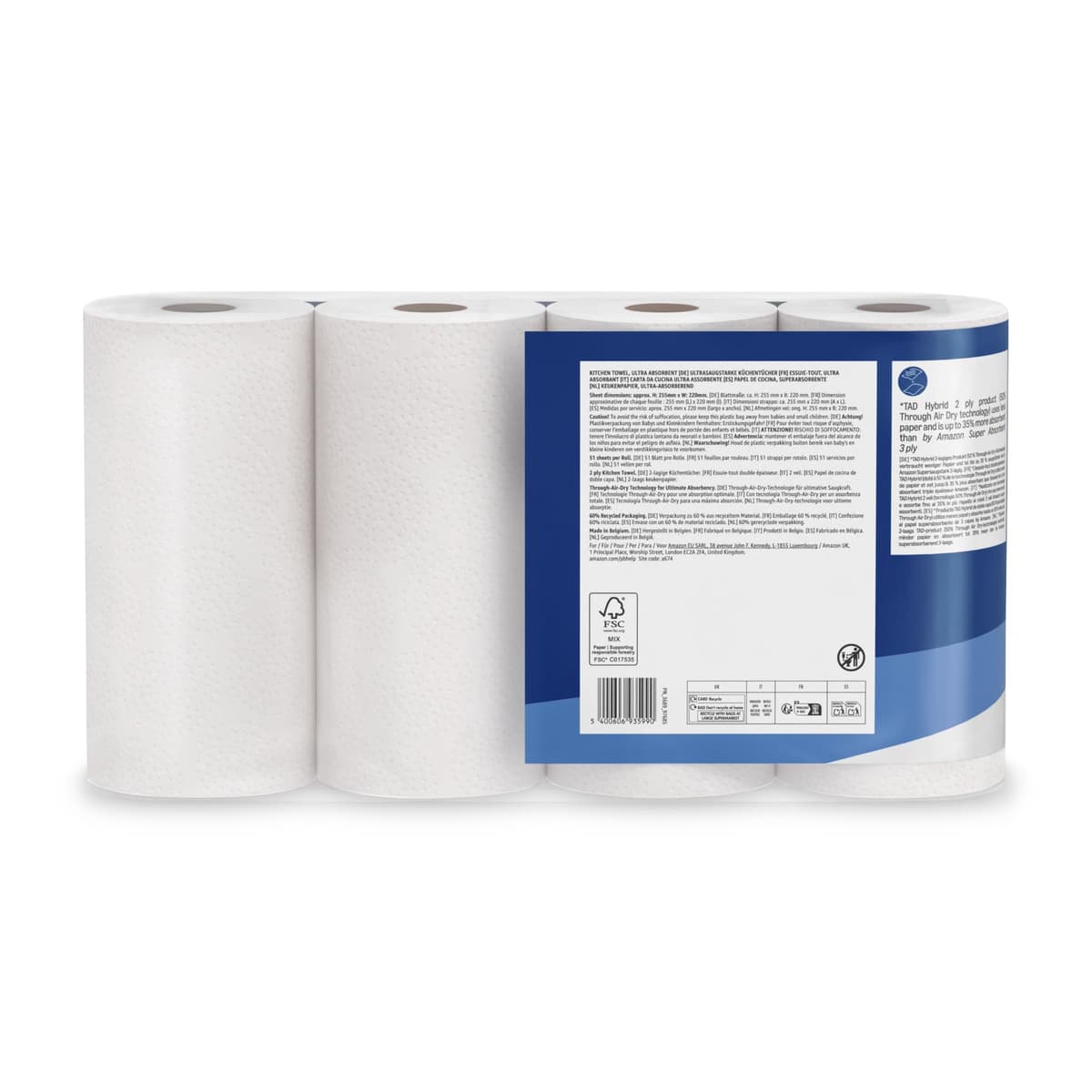 by Amazon Ultra Absorbent TAD Kitchen Roll, 4 Rolls (Pack of 1), 51 Sheets per Roll, FSC Certified — view 7