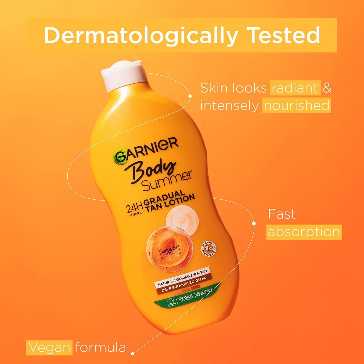 Garnier Summer Body Gradual Tan Moisturiser Deep, For A Radiant Sun Kissed Glow, Suitable For Face & Body, 24 Hour Hydration & A Natural Even Tan, Fast Absorption, Vegan Formula, 400ml — view 3