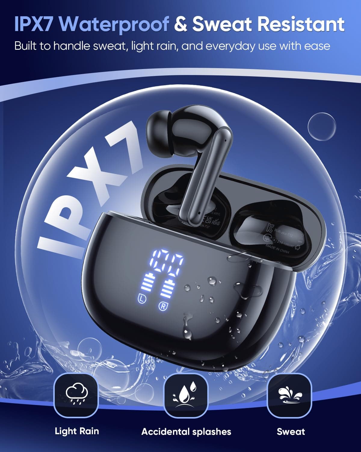 Ear Buds Wireless Earbuds, Bluetooth Headphones 5.4 with 4 ENC Noise Cancelling Mic, 48H Playtime LED Display, IPX7 Waterproof, Deep Bass Stereo – Headphones Wireless for Running, Gym & Gaming, Black — view 4