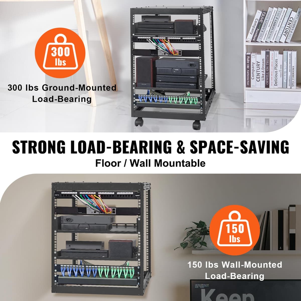 VEVOR Rack de Servidor de Marco Abierto de 15U, Profundidad Ajustable de 23"-40", Rack de Servidor de Red, 4 Postes con Ruedas, sostiene Todos Sus Equipos de TI de Red Módem enrutador de Engranaje — view 3