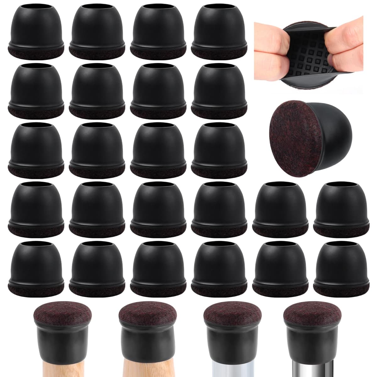 Ezprotekt Protectores de Suelo Transparentes para Patas de Silla 20-28mm, 16 Tapones de Silicona con Fieltro Envuelto, Fundas de Silicona Redondo — view 34