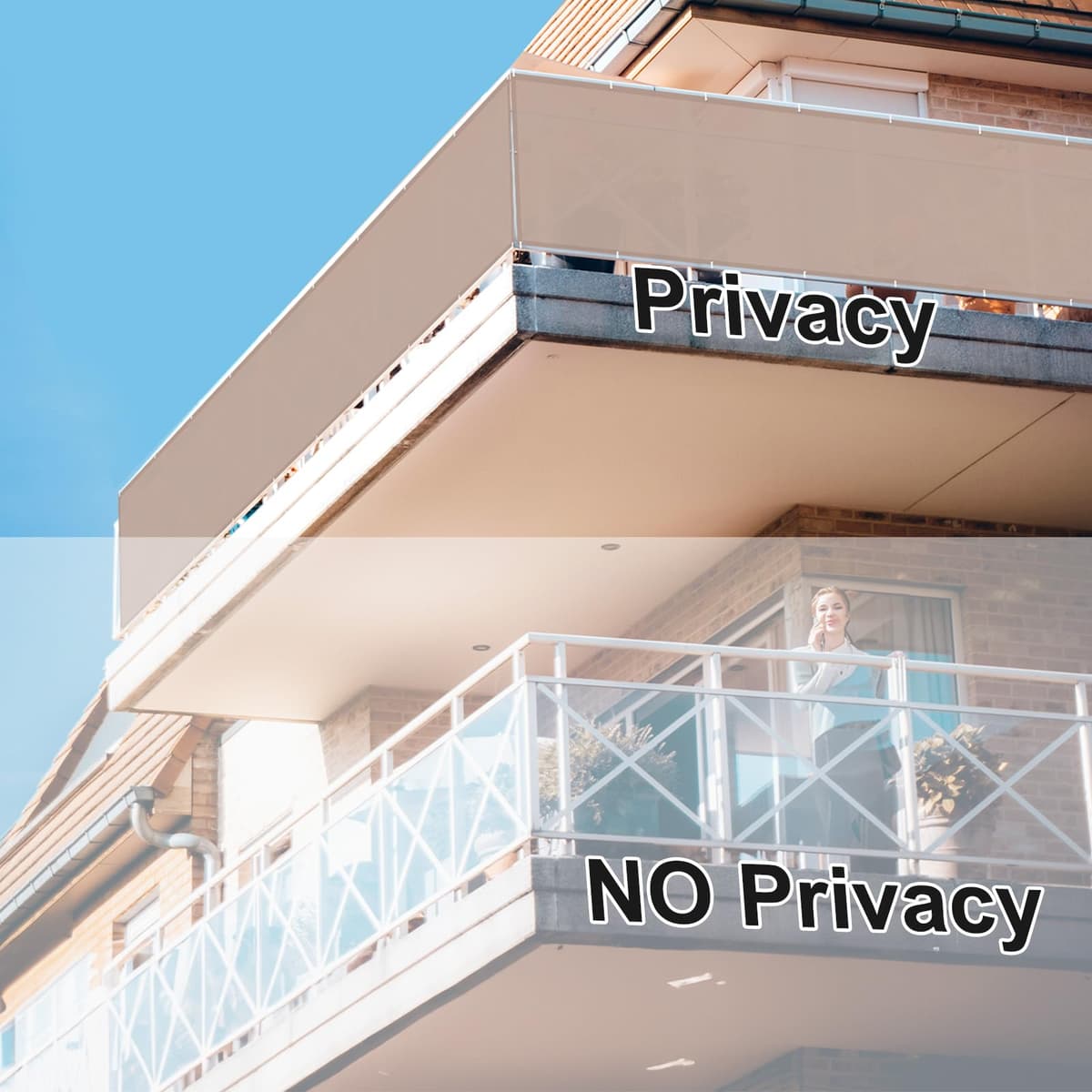 Sunnylaxx Balcon Privacidad 80x400cm Gris Pardo, Pantalla De Privacidad Balcon Protección PES, Incluye Bridas para Cables — view 3
