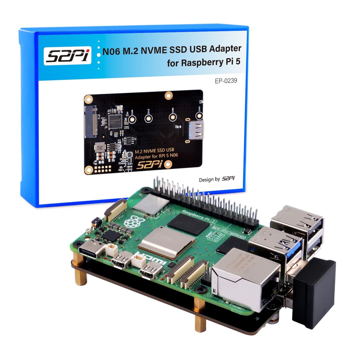 GeeekPi N06 M.2 NVME SSD USB Adapter for Raspberry Pi 5, Support M.2 NVMe SSD 2230 2242 2260 2280