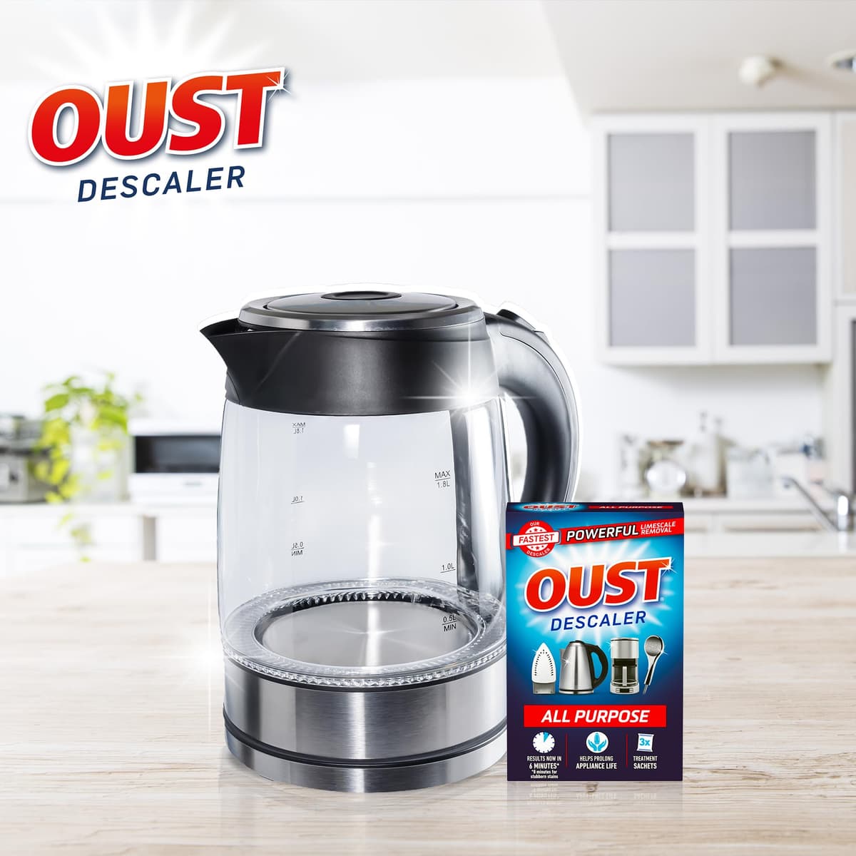 Oust Powerful All Purpose Descaler, New Formula, Limescale Remover – Optimal for Kettles, Coffee Machines, Irons and Shower Heads, (6pack x 3) 18, unscented — view 2