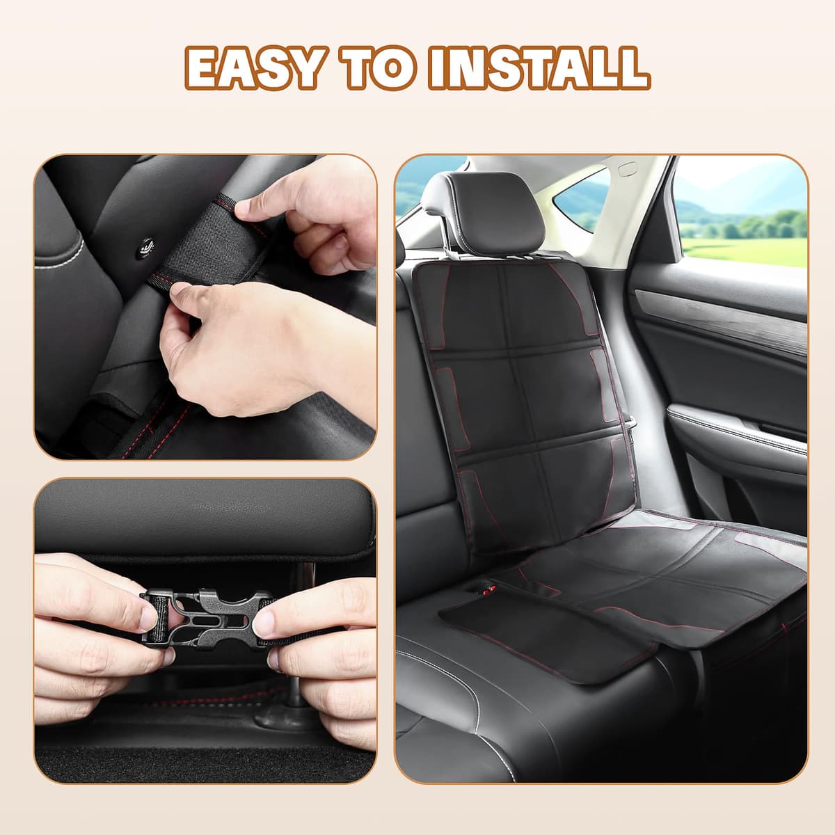 NWOUIIAY Protector de Asiento para Coche Impermeable Antideslizante con Bolsillos para los Asientos de Coche de Bebé Fácil de Limpiar y Arreglar Negro — view 4
