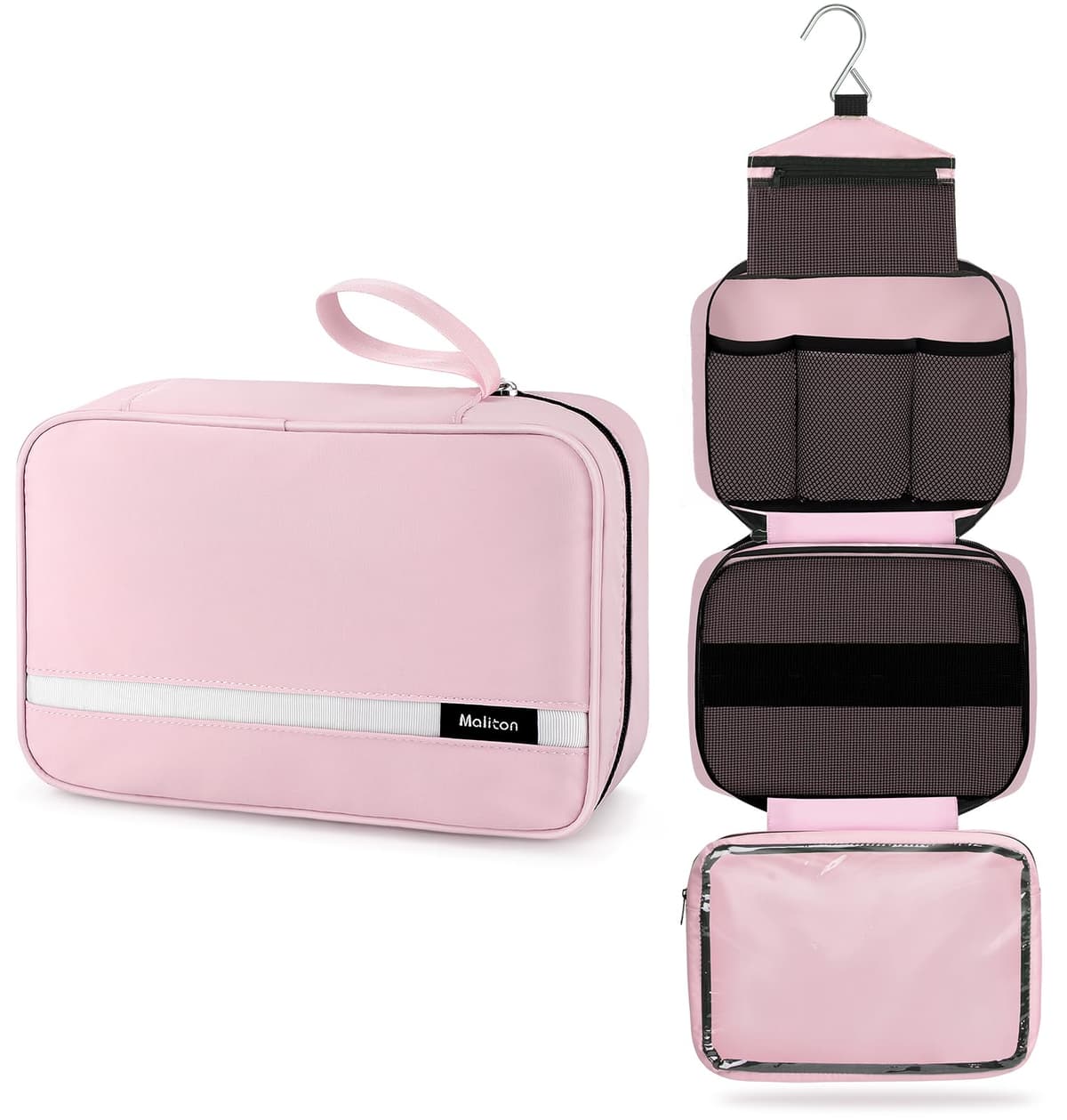 Maliton Hanging Toiletry Bag, Waterproof Large Mens Wash Bag, Foldable Travel Toiletry Bag with 4 Compartments, Travel Essentials for Business Trip, Vacation and for Overnight & Shower（Black） — view 11