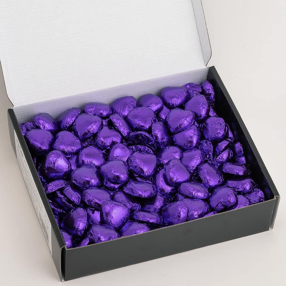 Italian Options Milk Chocolate Foiled Hearts, 30 Chocolates, Purple Foil — view 4
