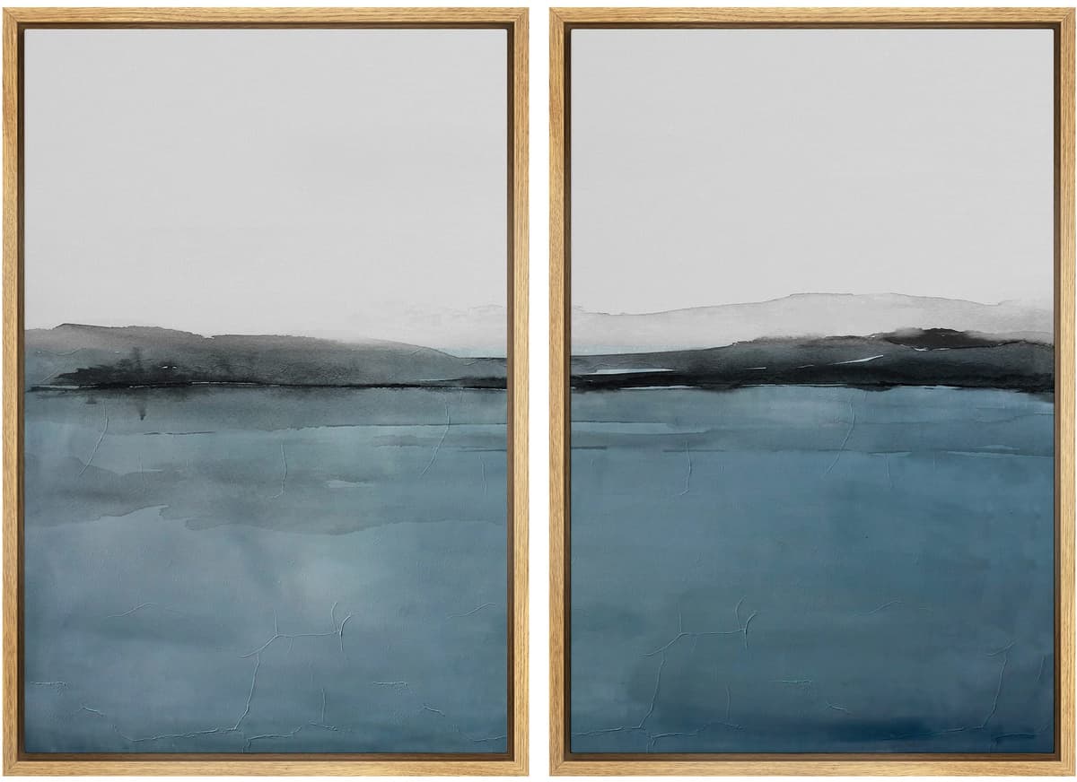 MUDECOR Framed Canvas Print Wall Art Set Watercolor Pastel Duotone Tan Landscape Abstract Shapes Illustrations Modern Art Decorative Contemporary for Living Room, Bedroom, Office - 24"x36"x2 Natural — view 119
