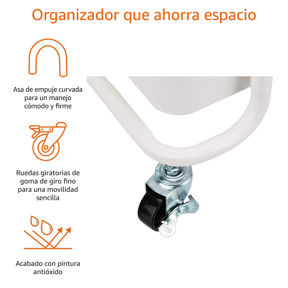 Amazon Basics Carrito de cocina o multiuso de tres niveles con ruedas en blanco — view 3