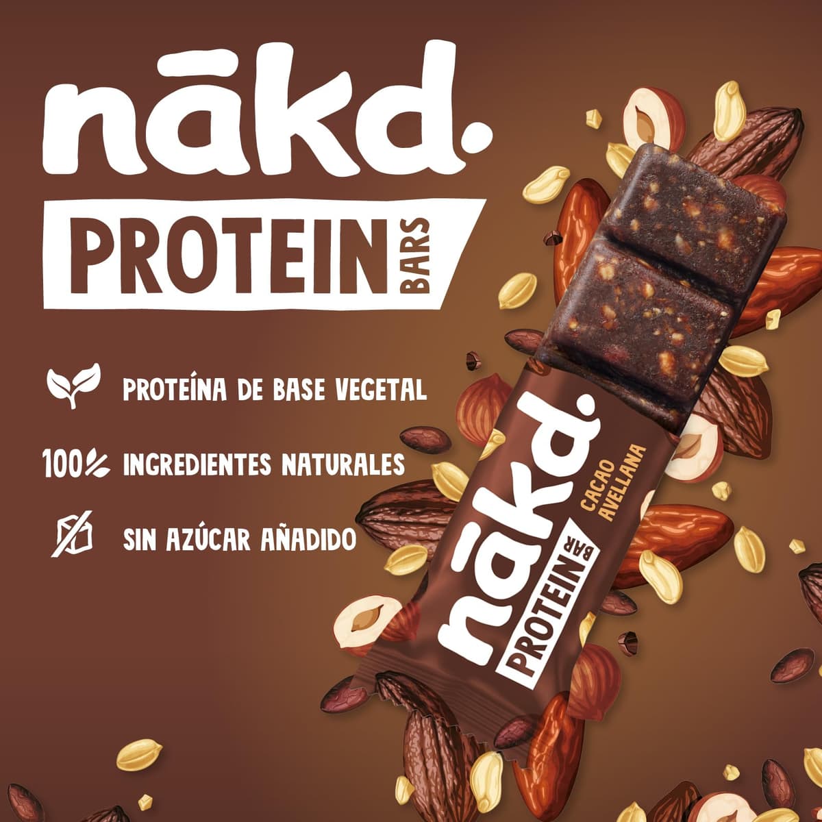 Nākd. Protein Cacao Avellana | Barritas Proteícas | 7g de Proteína de Origen Vegetal |100% Ingredientes Naturales | Sin Azúcar Añadido | Vegano | 16 x 45g | 720g — view 4