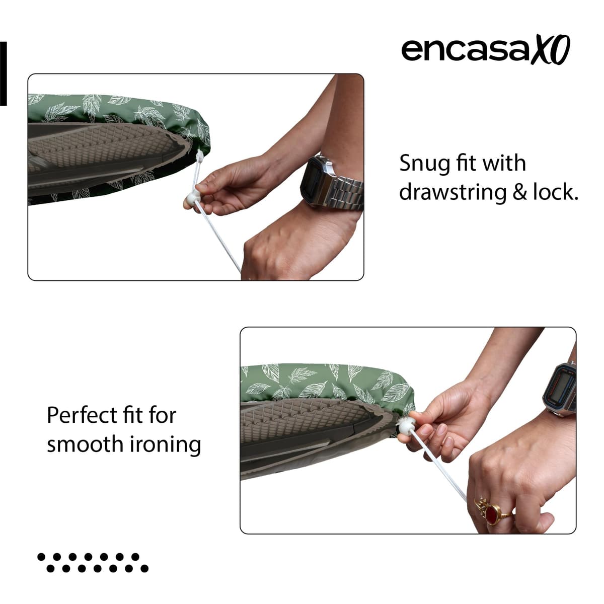 Encasa XO Ironing Board Covers and pad 125x46 cm- Thick 3mm Felt Padding, Drawstring Tightening & Lock, Heat Reflective, Scorch & Stain Resistant, for Wide Ironing Board - Big Leaves Green — view 4