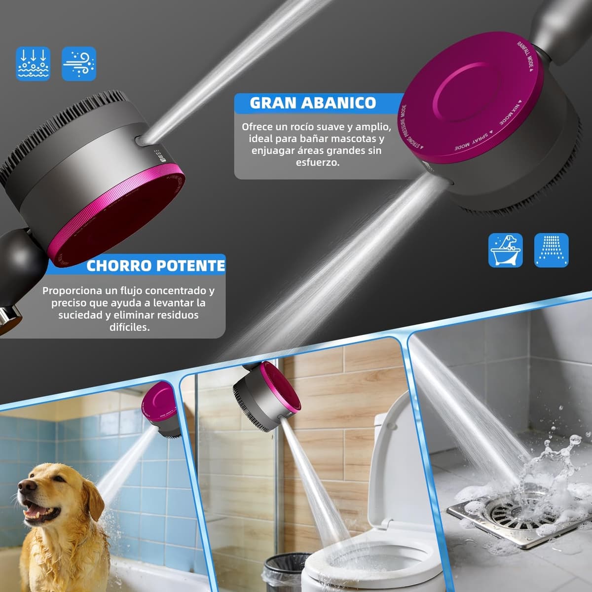 Alcachofa de Ducha Alta Presión con Filtro Antical,Cabezal de Ducha 4 Modos con Función de Masaje,Ahorro de Agua,Kit con Manguera 1.5M,5 Filtros y Soporte,Botón de Parada ON/OFF,Ajuste Estándar — view 4