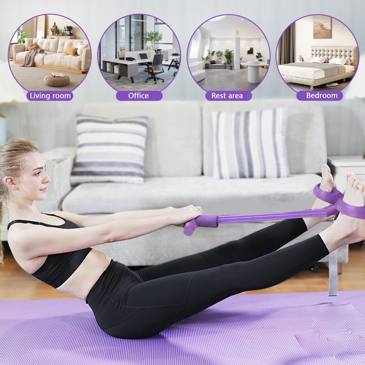 6-Tube Pedal Resistance Band with Handles - Sit Up Pull Rope for Full Body Workout, Home Gym Training, Yoga, and Pilates | Abdominal, Leg, Arm, Waist Toning & Slimming Equipment — view 5