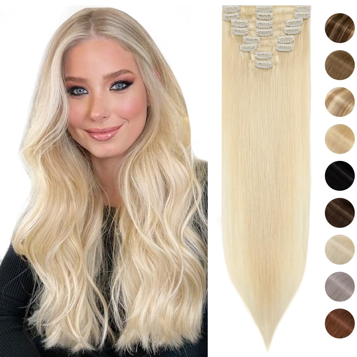 Silk-co 10inch Hair Extensions Clip in Hair Extension Human Hair #04 Medium Brown -Basic Thickness-Thin Weft- 8 Pieces Real Remy Straight Hair Extensions[50g] — view 97