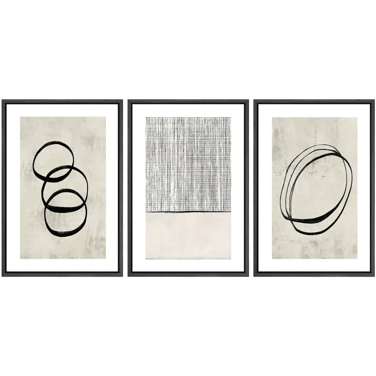 SIGNWIN Framed Canvas Print Wall Art Set Blue White Grunge Geometric Pattern Abstract Shapes Cozy Neutral Decorative Contemporary Minimal for Living Room, Bedroom, Office - 24"x36"x3 Natural — view 78