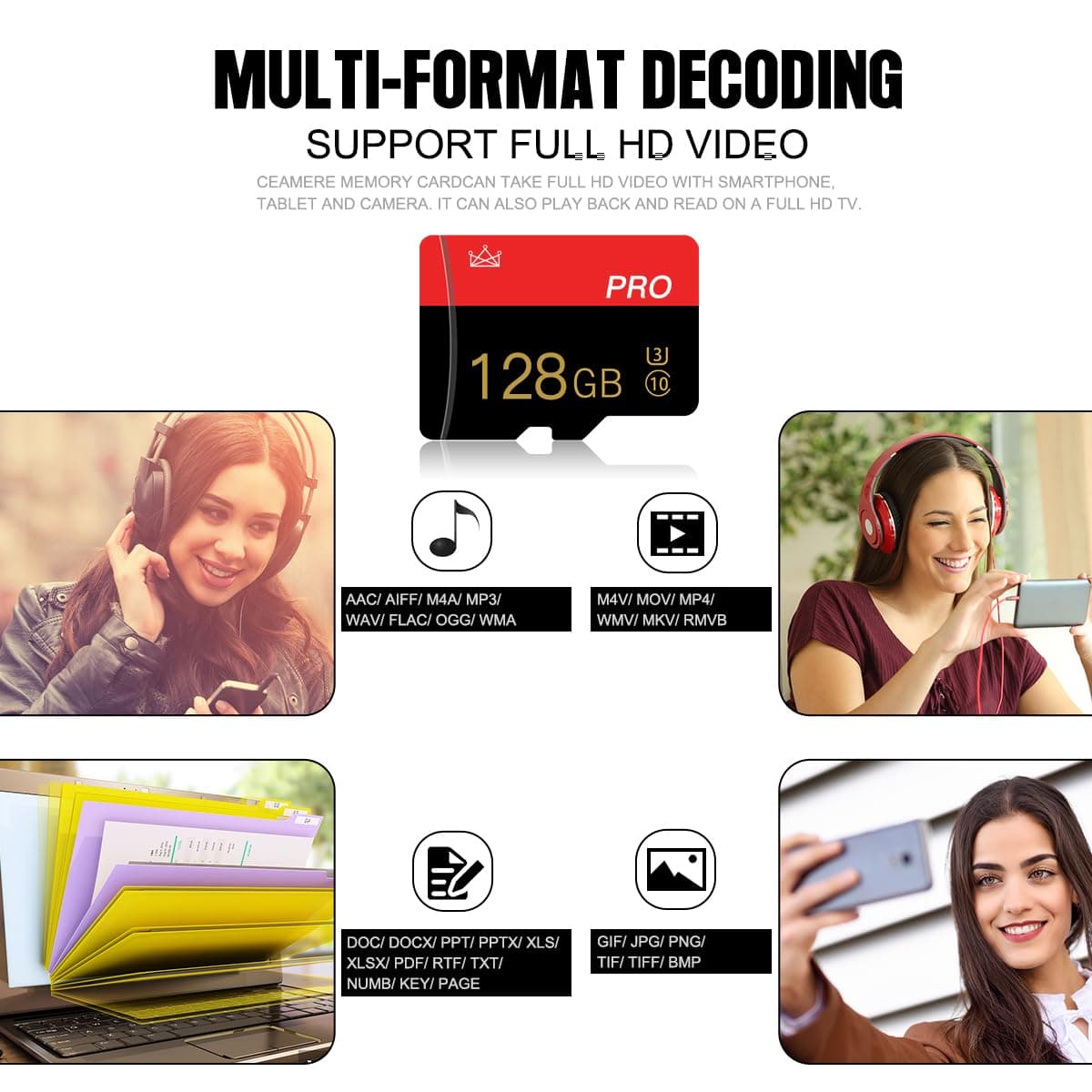 2 Pack 256GB Micro Memory Card Class 10 TF Card with Adapter High Speed Memory Card for Tablet, Camera, Drone — view 3