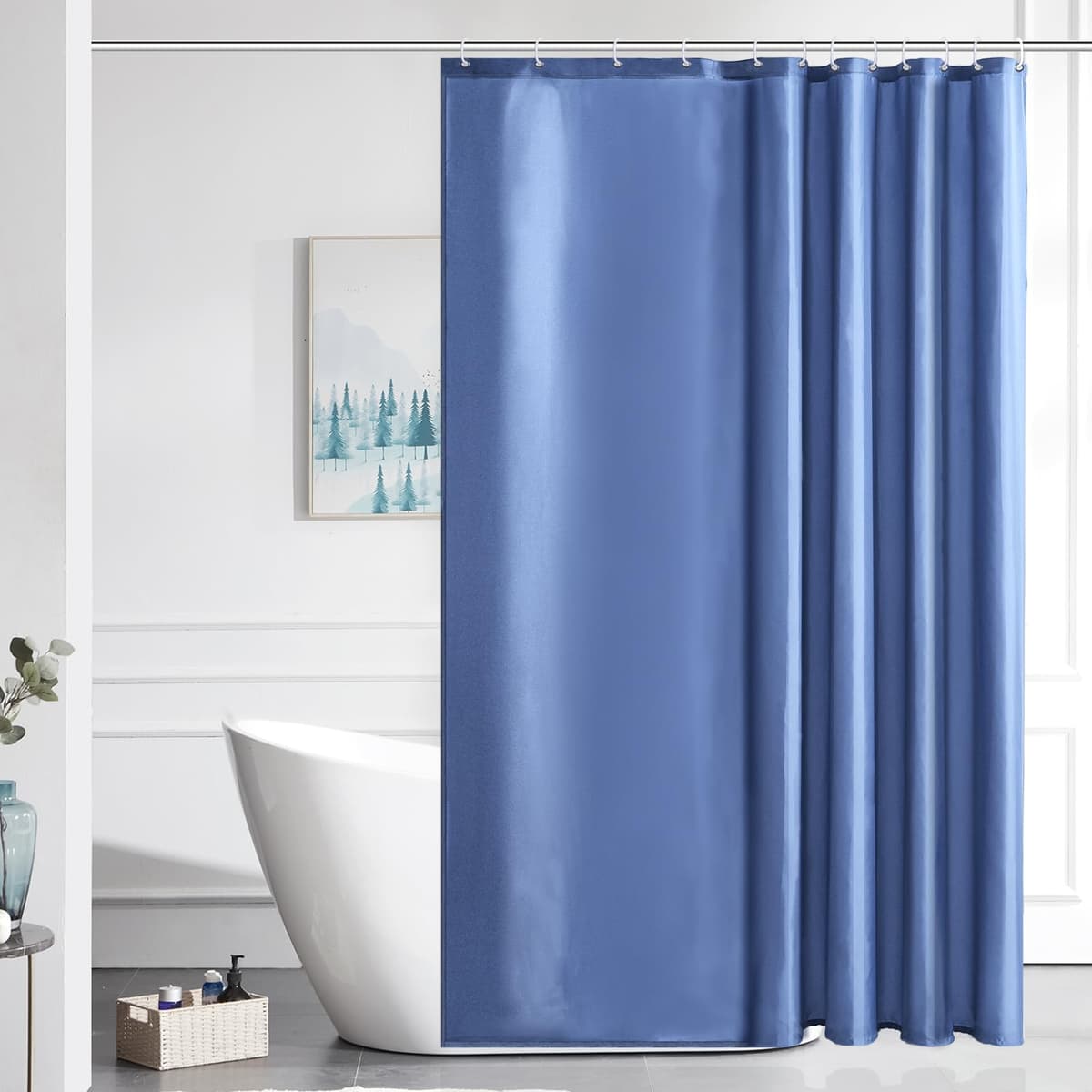 Furlinic Navy Shower Curtain Anti Mould Resistant Waterproof Bathroom Curtains Washable Polyester Fabric 90x180cm with Weight Tape for Bath Wet Room 35x72 Inch. — view 74