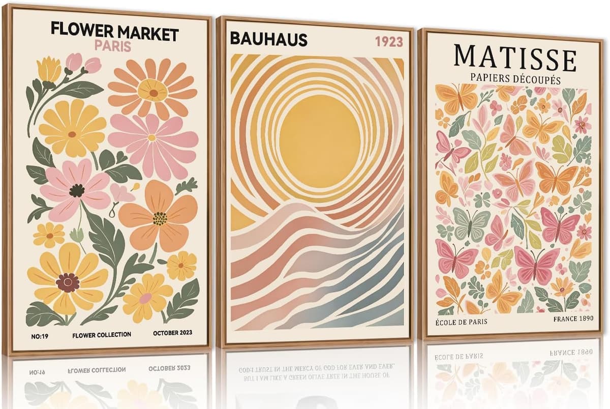 TOARTi Boho Framed Canvas Wall Art Prints, Set of 3 Mid Century Modern Wall Decor, Nature Plants Desert Sun Art Paintings, Bohemian Artwork for Living Room, Bedroom, Dining Room, Office - 12x16 x3 — view 37