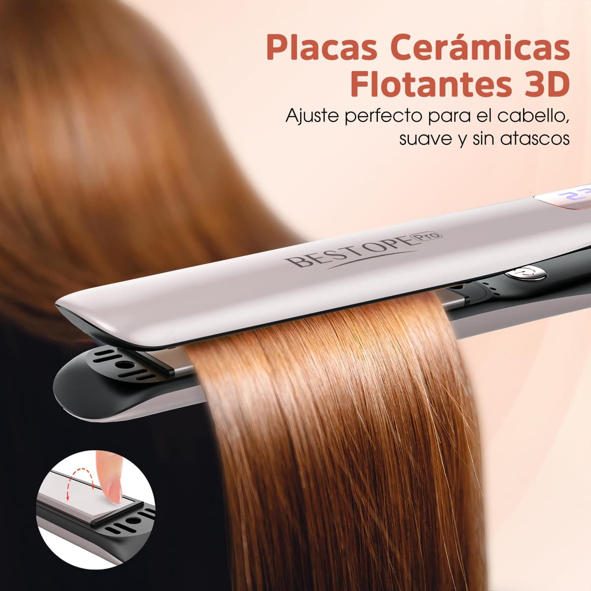 Planchas del Pelo Con Pantalla Digital - Plancha de Pelo Profesional, Tecnología Iónica Anti Frizz, Placas Flotantes Extralargas, Calentamiento Rápido, 5 Ajustes de 120°C a 230°C (Champán) — view 3