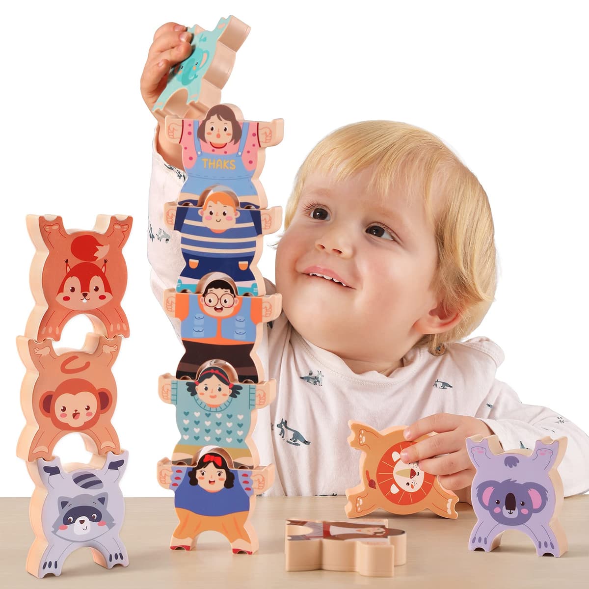 TUMAMA Stacking Games Montessori Toys Animal Balance Blocks for Toddlers Educational Stacking High Building Block 3 4 5 6 Years Old, Adults, Boys and Girls 15pcs — view 7