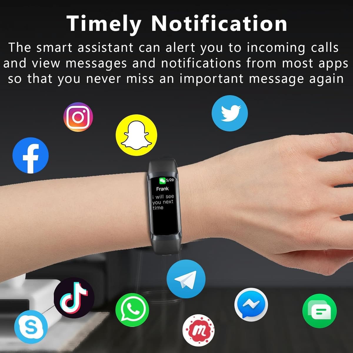 YJYK Fitness Tracker with 24/7 Heart Rate Blood Oxygen Sleep Monitor,Activity Tracker with 1.1" AMOLED Touch Color Screen, Multiple Sport Modes Step Counter,IP68 Waterproof for Women Men (Black) — view 5