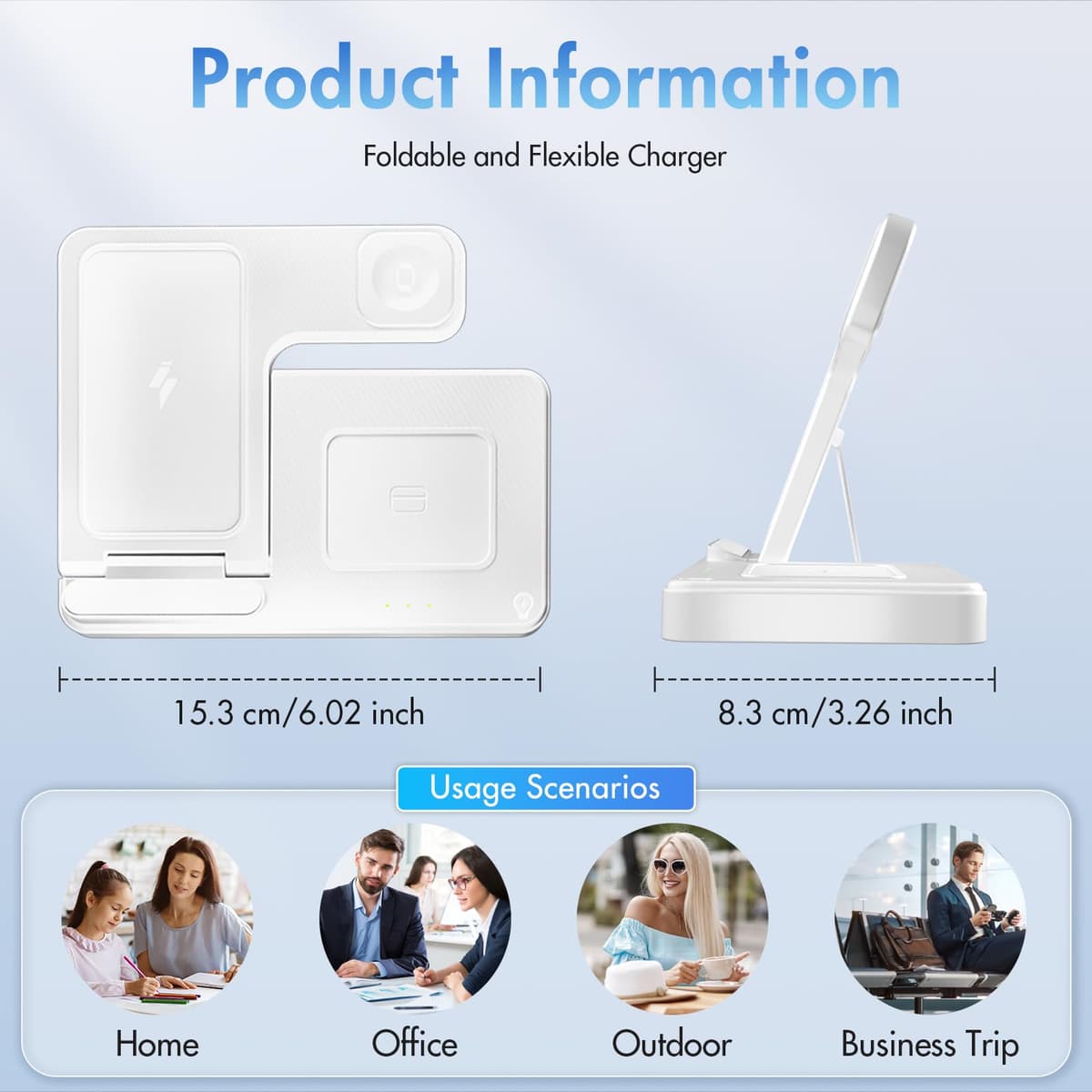 3 in 1 Wireless Charging Station for iphone Fast Wireless Charger Stand for Apple Watch, for Airpods Pro 4 3 2, for iphone 17/16/15/14/13/12/11/8/XS/XR/X/SE(No Plug Included) (White) — view 2