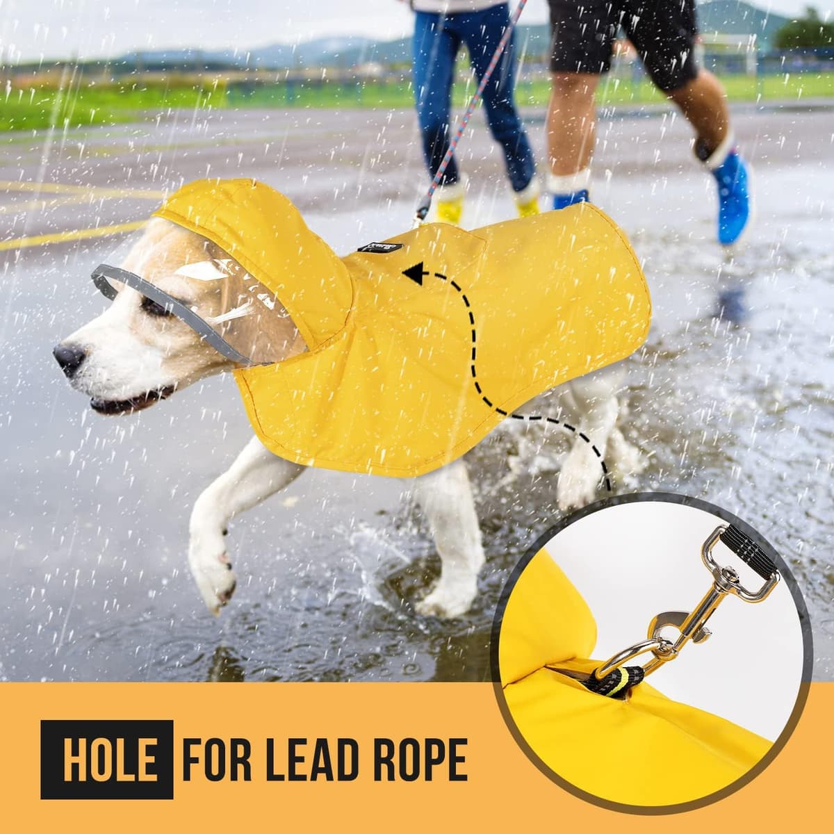 Lukovee Dog Raincoat, Adjustable Dog Rain Jacket with Clear Hooded Double Layer for Large Medium Small Dogs Puppies, Waterproof Rain Coat Poncho with Reflective Storage Pocket & Rim (Yellow,M) — view 5