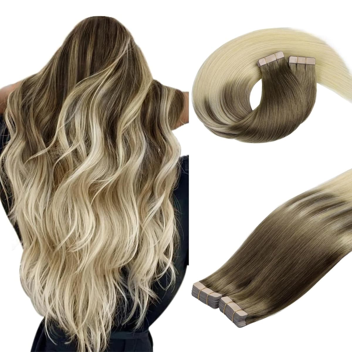 DOORES Tape in Hair Extensions Human Hair, Balayage Dark Brown to Chestnut Brown 50g 20pcs 18 Inch, Human Hair Extensions Natural Remy Straight Skin Weft — view 11