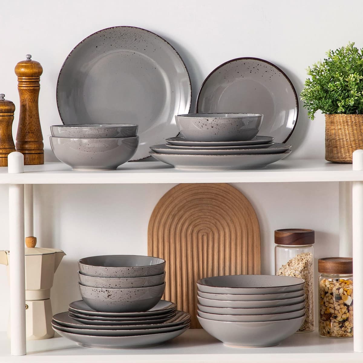 vancasso Navia 24 Pieces Stoneware Dinner Set for 6, Vintage Look Grey Tableware Set with Dinner Plates, Dessert Plates, Soup Bowls & Cereal Bowls, Dishwasher & Microwave Safe — view 5