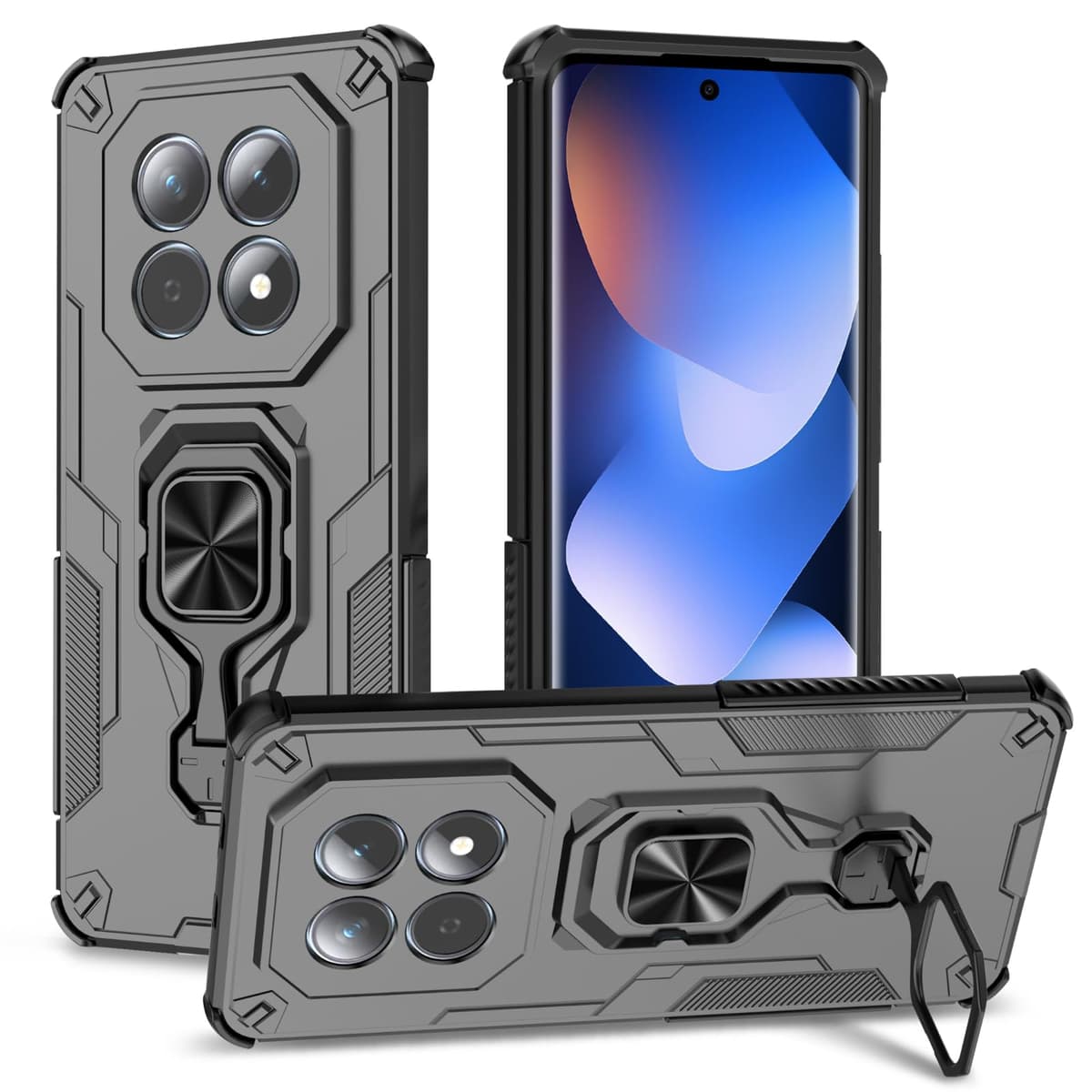 Funda para CMF Phone 2 Pro, Carcasa Antigolpes con Soporte anular metálico, Case Protectora de Grado Militar, Negro — view 1682
