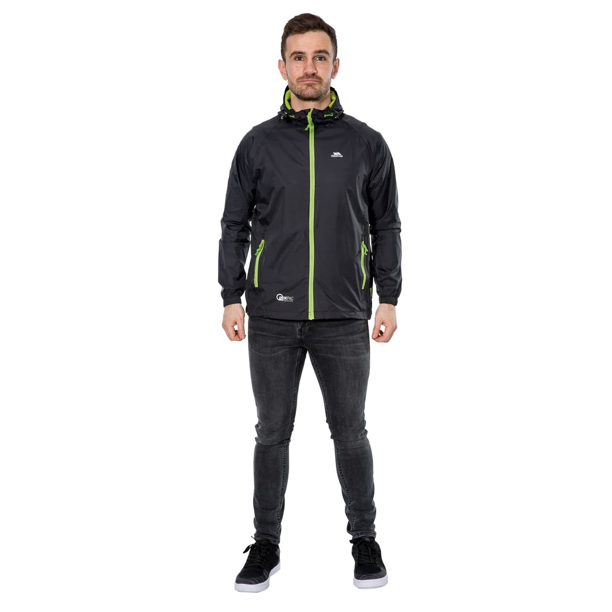 Trespass Adults Waterproof Jacket Qikpac - Lightweight Packaway Raincoat, 2 Zip Pockets, Full Body Front Zip, Adjustable Hood, Storm Flap, Ventilated Back, Foldable Packs in Pouch — view 2