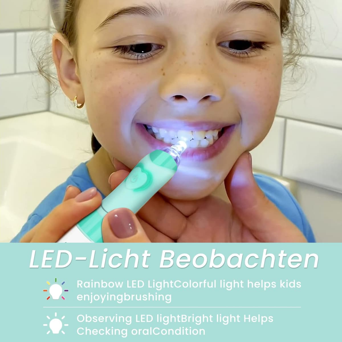 Seago Cepillo de Dientes Infantil Eléctrico Para Niños 3–12 Años Kids Con Luz de Colores,Temporizador Inteligente de 2 minutos,4 Cabezales Suaves SG-EK6/SG-977 (Verde) — view 6