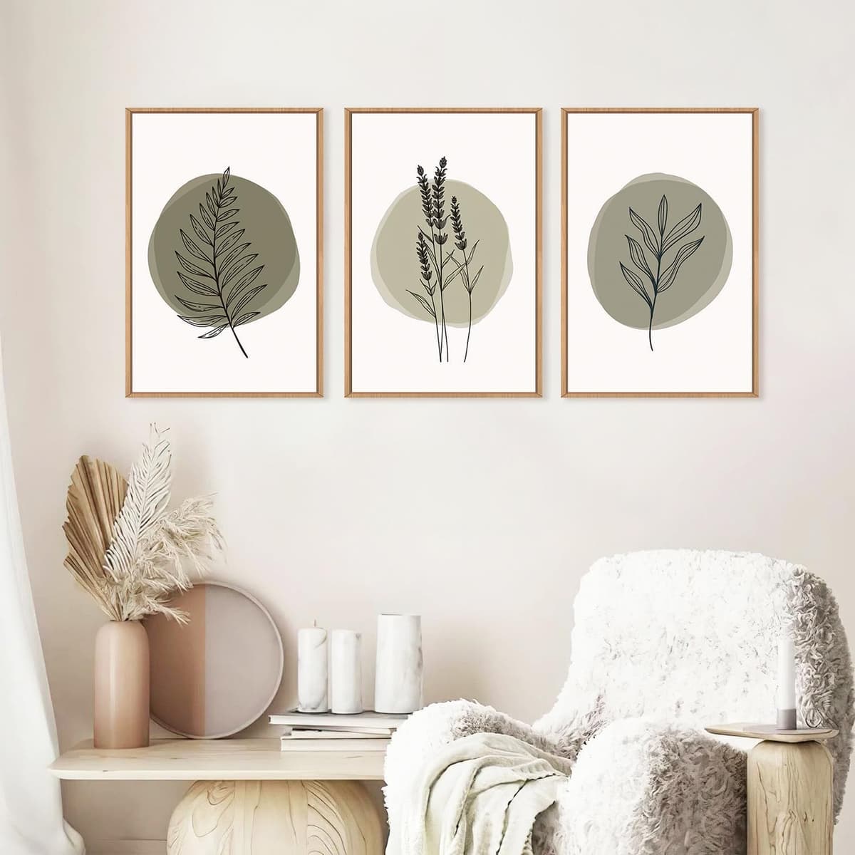 TOARTi Sage Green Leaves Framed Canvas Wall Art Set, Nature Boho Botanical Wall Decor, Modern Minimalism Leaf Wall Painting,Mid Century Plant Art Prints for Living Room Bedroom Farmhouse 12x16inchx3 — view 2